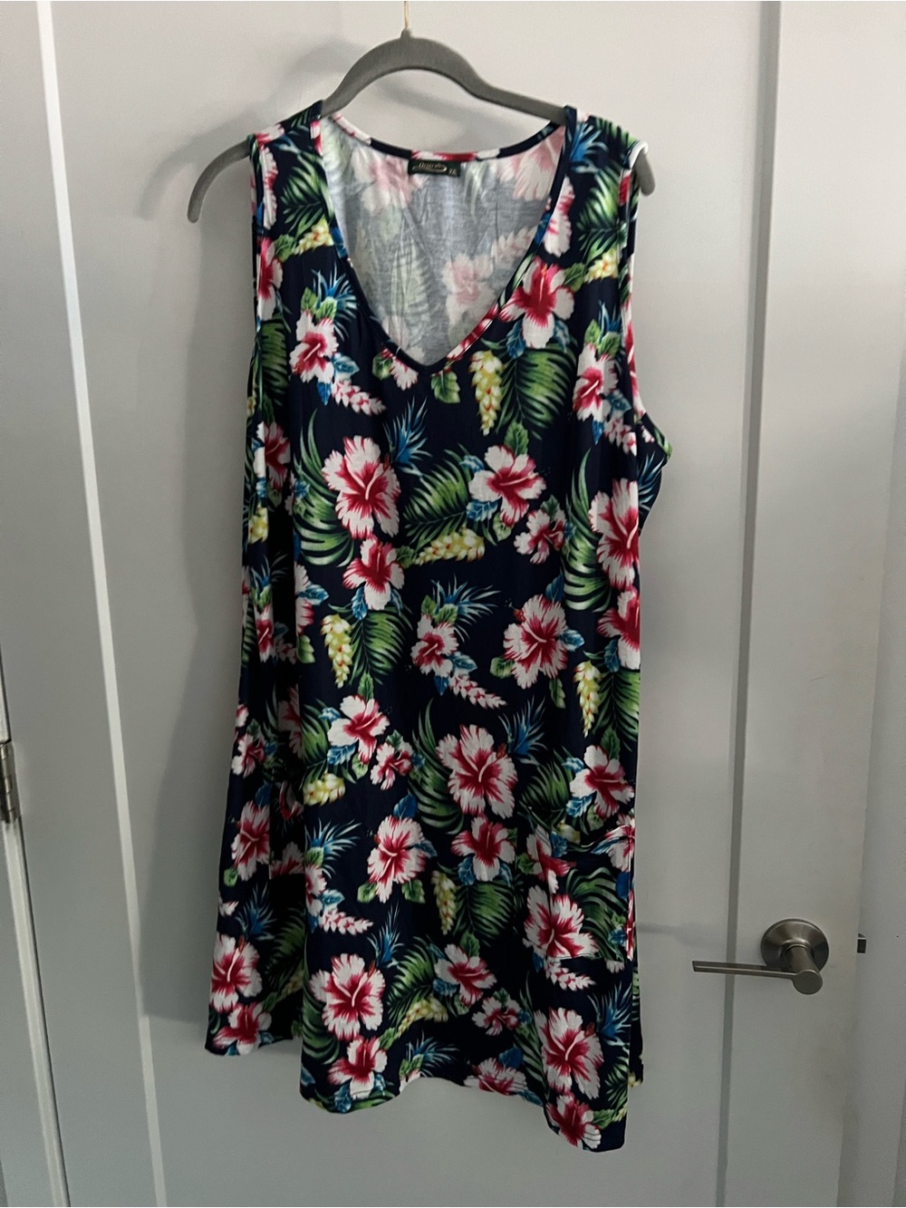 Navy Tropical Floral V-Neck Sleeveless Dress